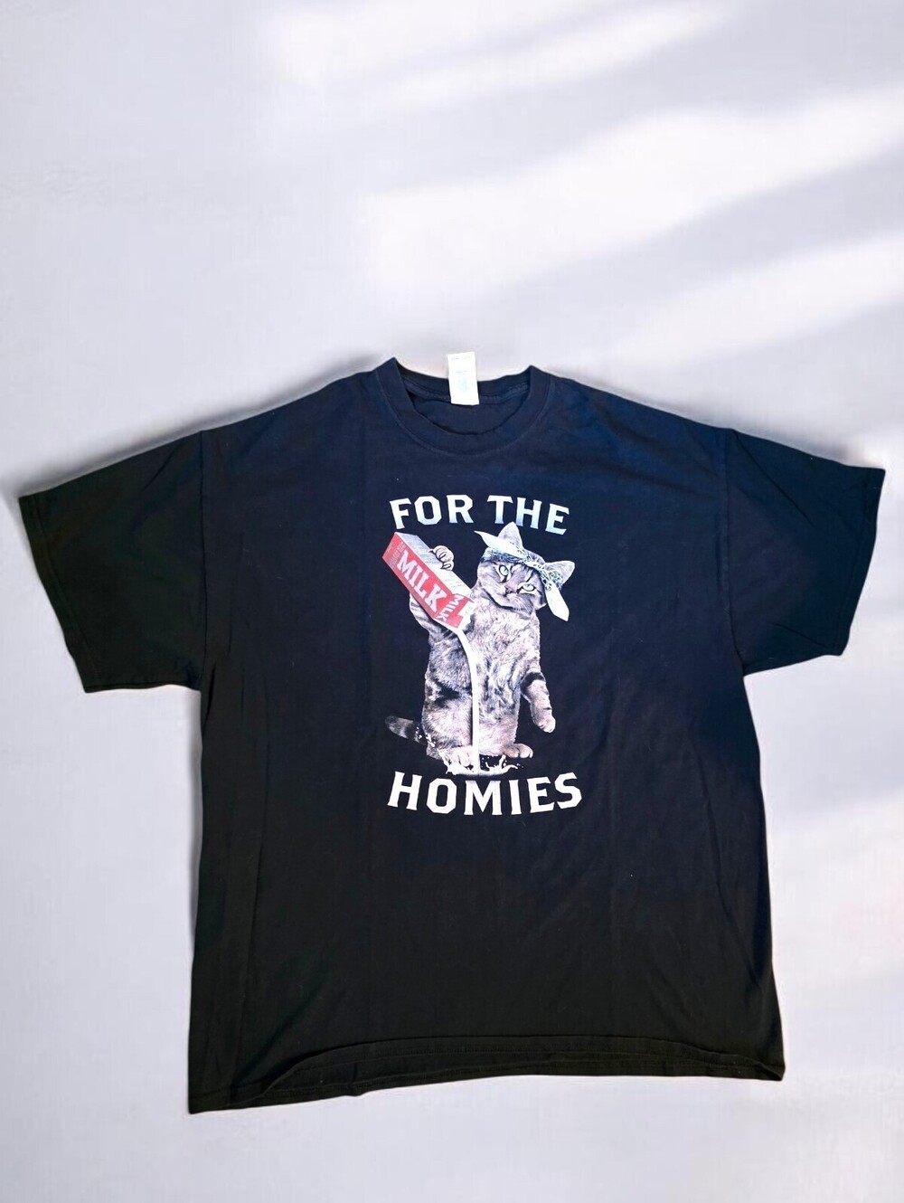 Funny Cat Graphic T Shirt XL For The Homies Milk Meme Gildan Cotton Black Tee